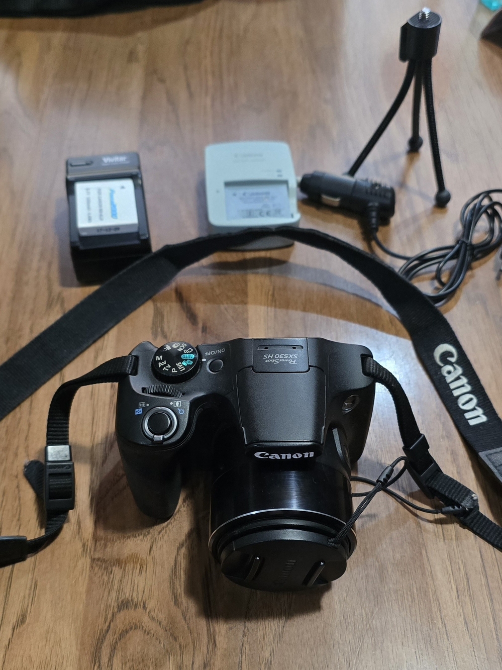 Canon Black Compact Bridge Camera with Strap and Accessories